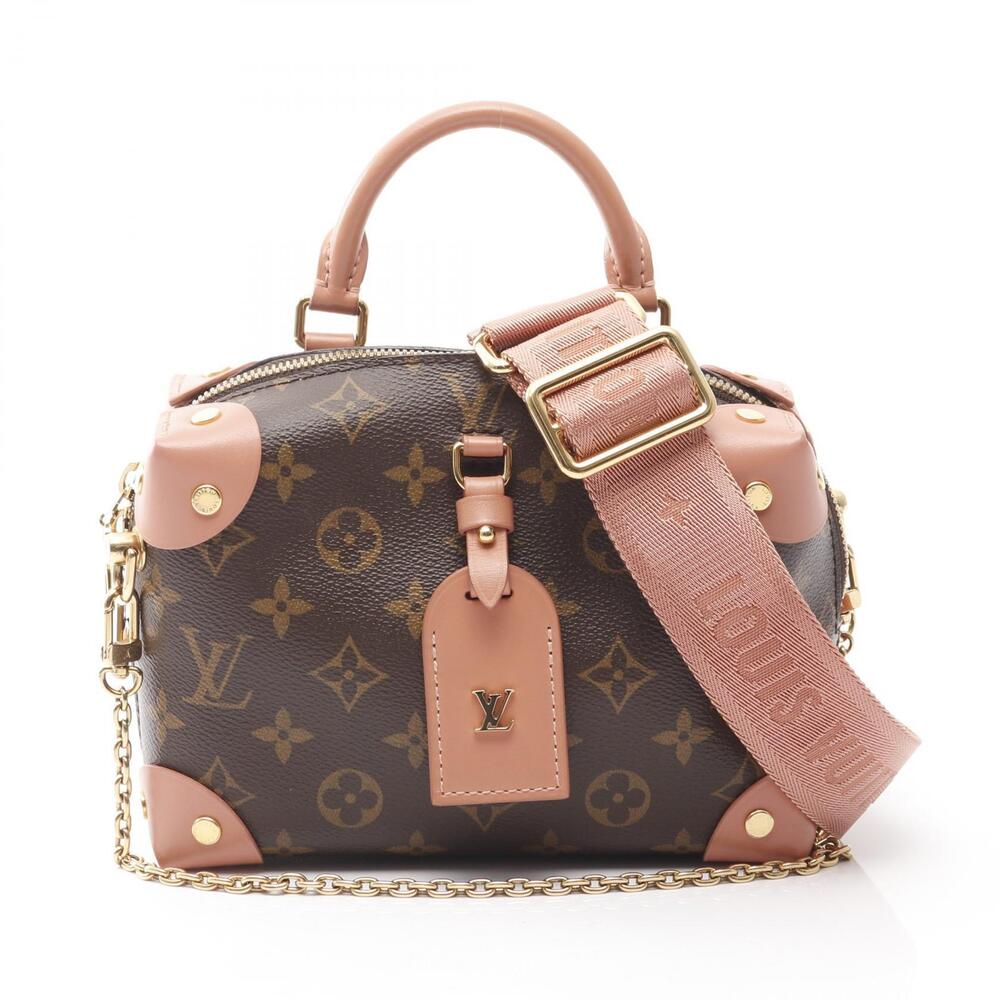 Louis Vuitton Malle Souple Handbag Canvas Leather Monogram Brown Pink